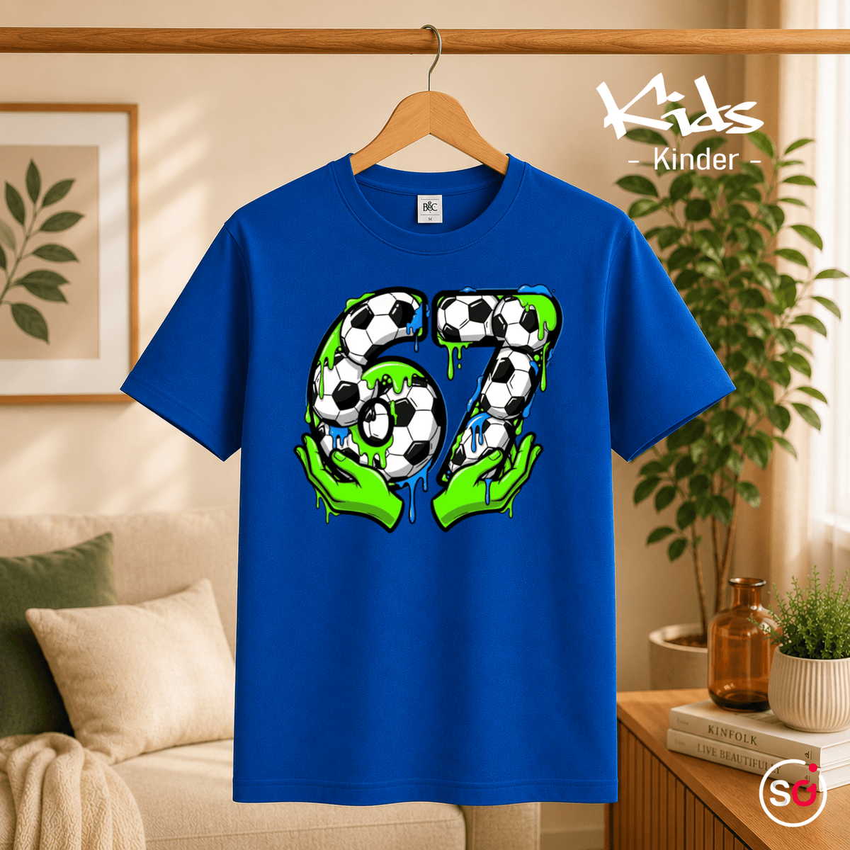 Kinder T-Shirt | Fußball Zahl 67 im coolen Schleim- & Graffiti-Look - StyleOne