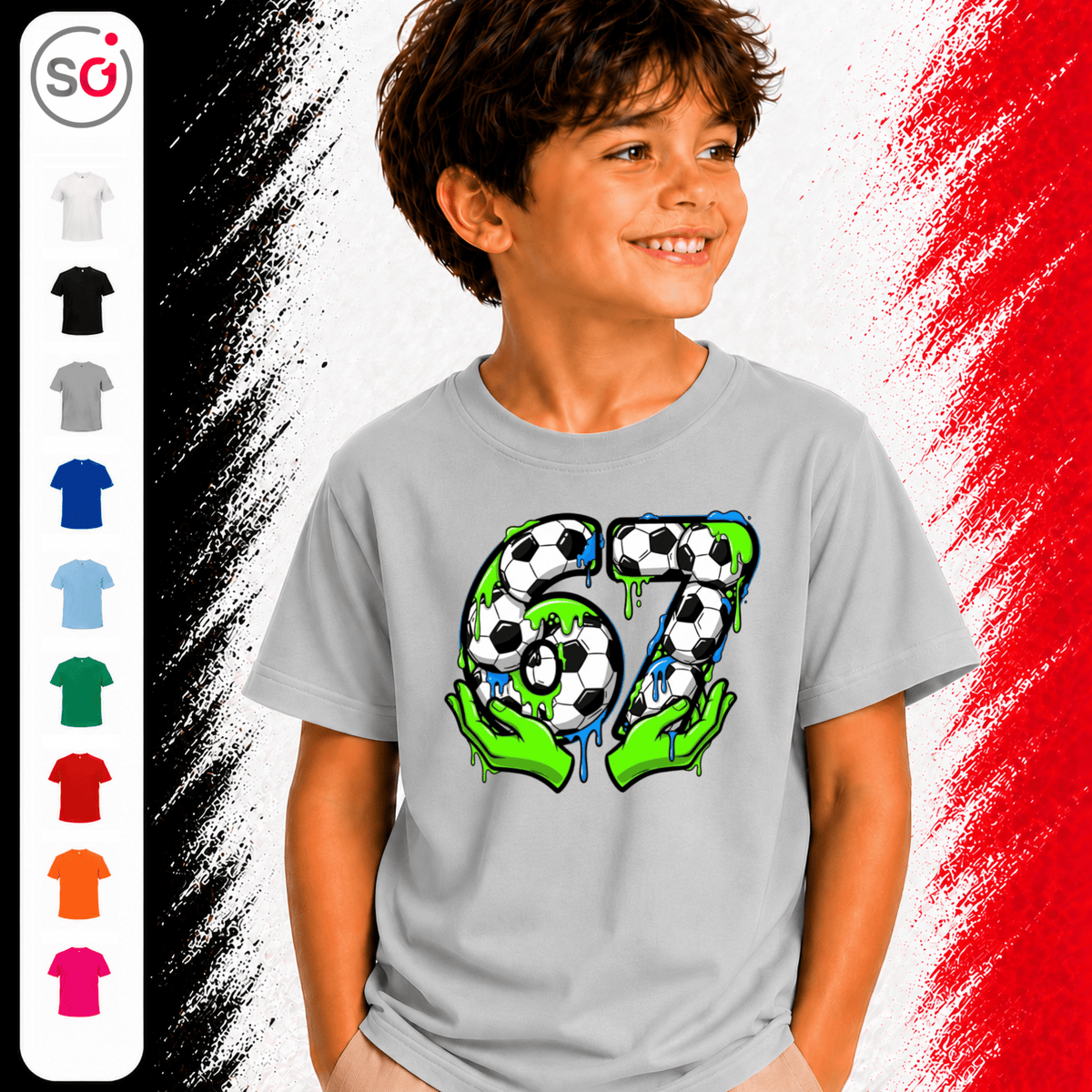 Kinder T-Shirt | Fußball Zahl 67 im coolen Schleim- & Graffiti-Look - StyleOne
