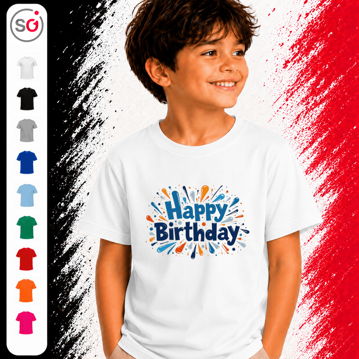 Kinder T-Shirt "Happy Birthday" mit bunter Farbexplosion und Konfetti-Design - StyleOne