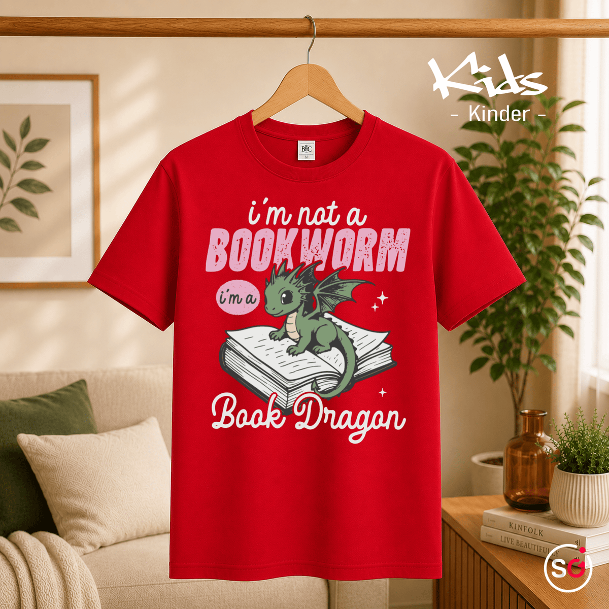 Kinder T-Shirt: 'I'm not a Bookworm, I'm a Book Dragon' – Süßer Lesedrachen Motiv - StyleOne
