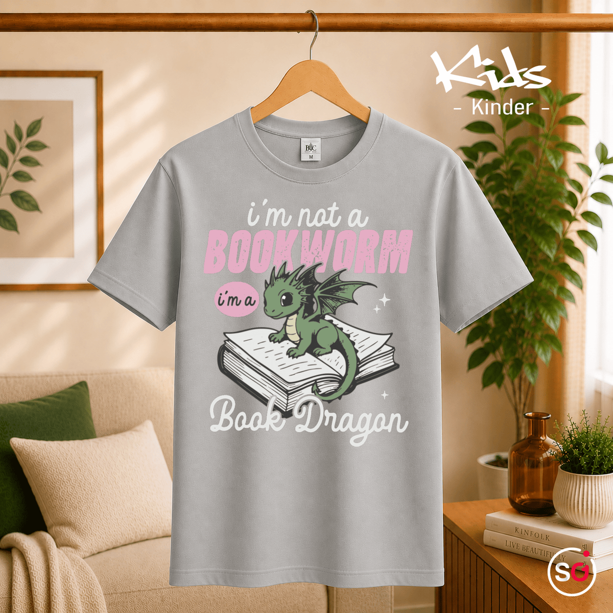 Kinder T-Shirt: 'I'm not a Bookworm, I'm a Book Dragon' – Süßer Lesedrachen Motiv - StyleOne
