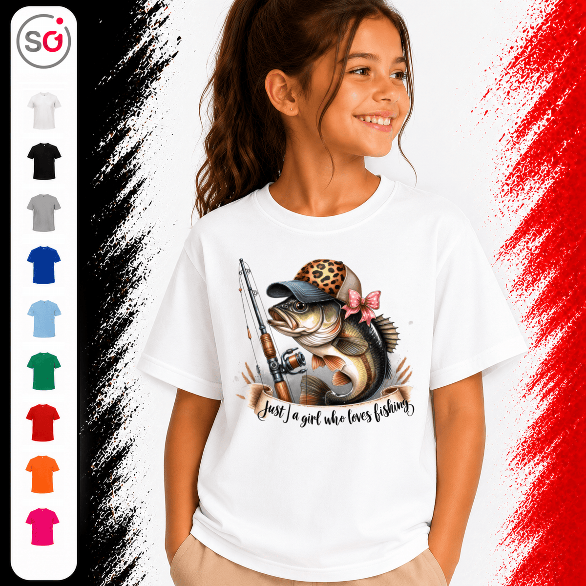 Kinder T-Shirt 'Just a girl who loves fishing' | Süßer Angler-Fisch mit Leo-Cap & Schleife - StyleOne