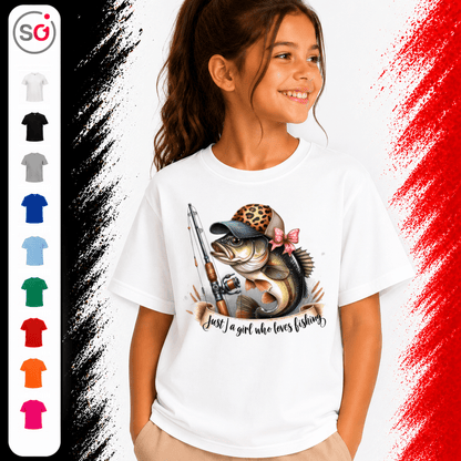 Kinder T-Shirt 'Just a girl who loves fishing' | Süßer Angler-Fisch mit Leo-Cap & Schleife - StyleOne