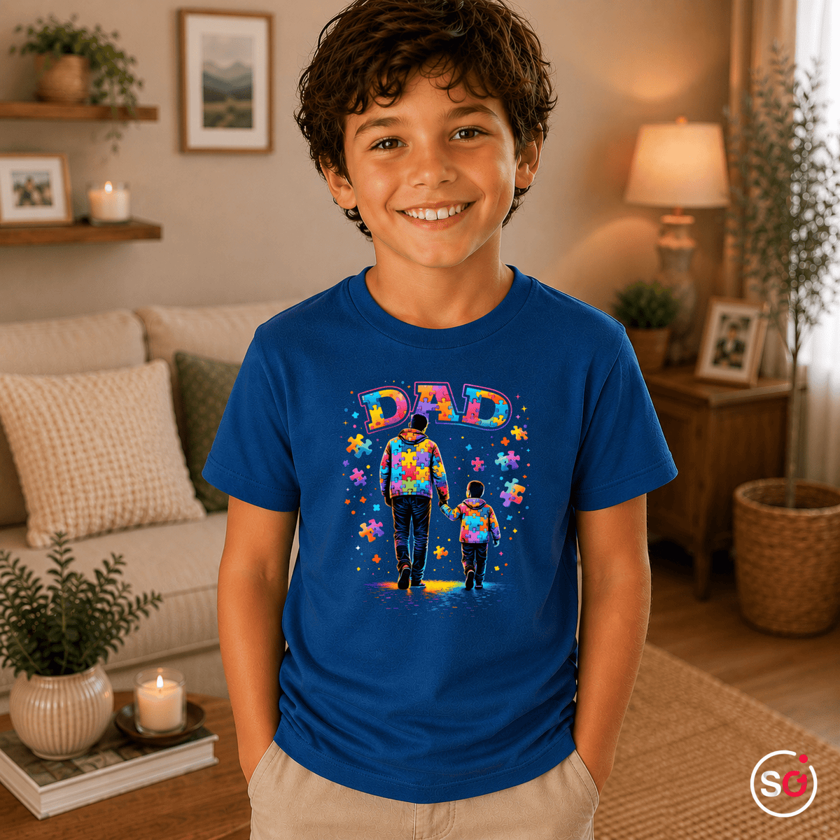 Kinder T-Shirt mit Autismus-Puzzle-Design: Bester Papa & Kind Hand in Hand - StyleOne