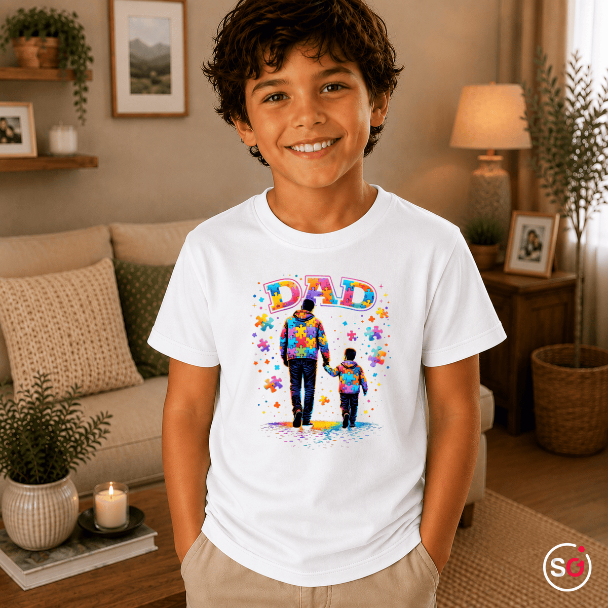 Kinder T-Shirt mit Autismus-Puzzle-Design: Bester Papa & Kind Hand in Hand - StyleOne