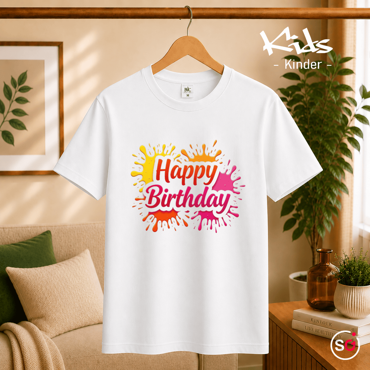 Kinder T-Shirt mit buntem "Happy Birthday" Farbklecks-Design für die Geburtstagsparty - StyleOne