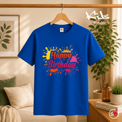 Kinder T-Shirt mit buntem "Happy Birthday" Farbklecks-Design für die Geburtstagsparty - StyleOne
