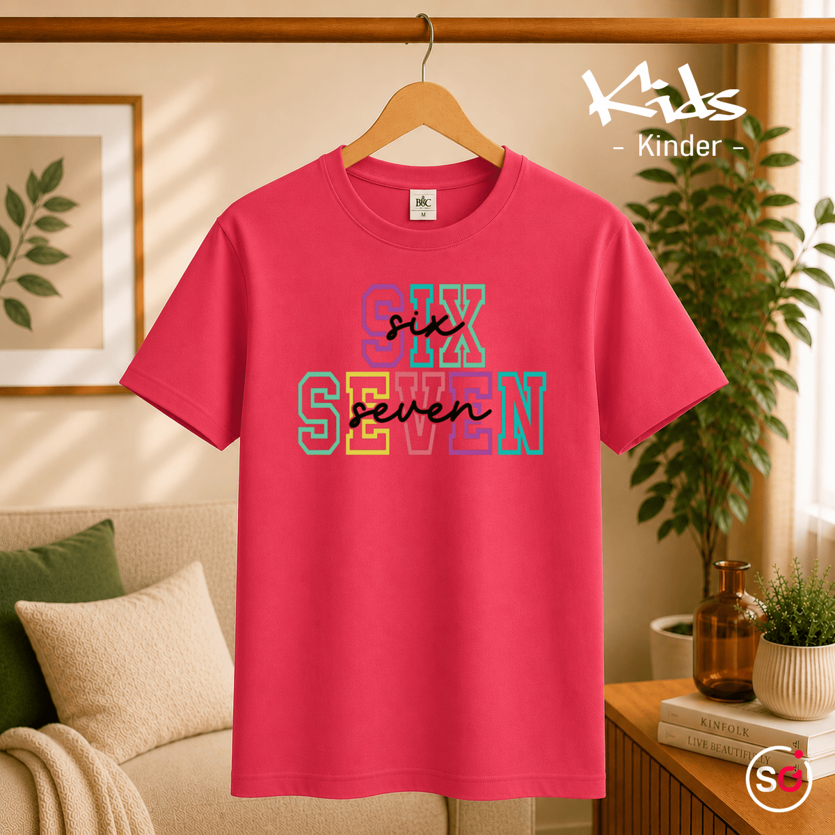 Kinder T-Shirt mit buntem 'SIX SEVEN' Zahlen-Design im College-Stil - StyleOne