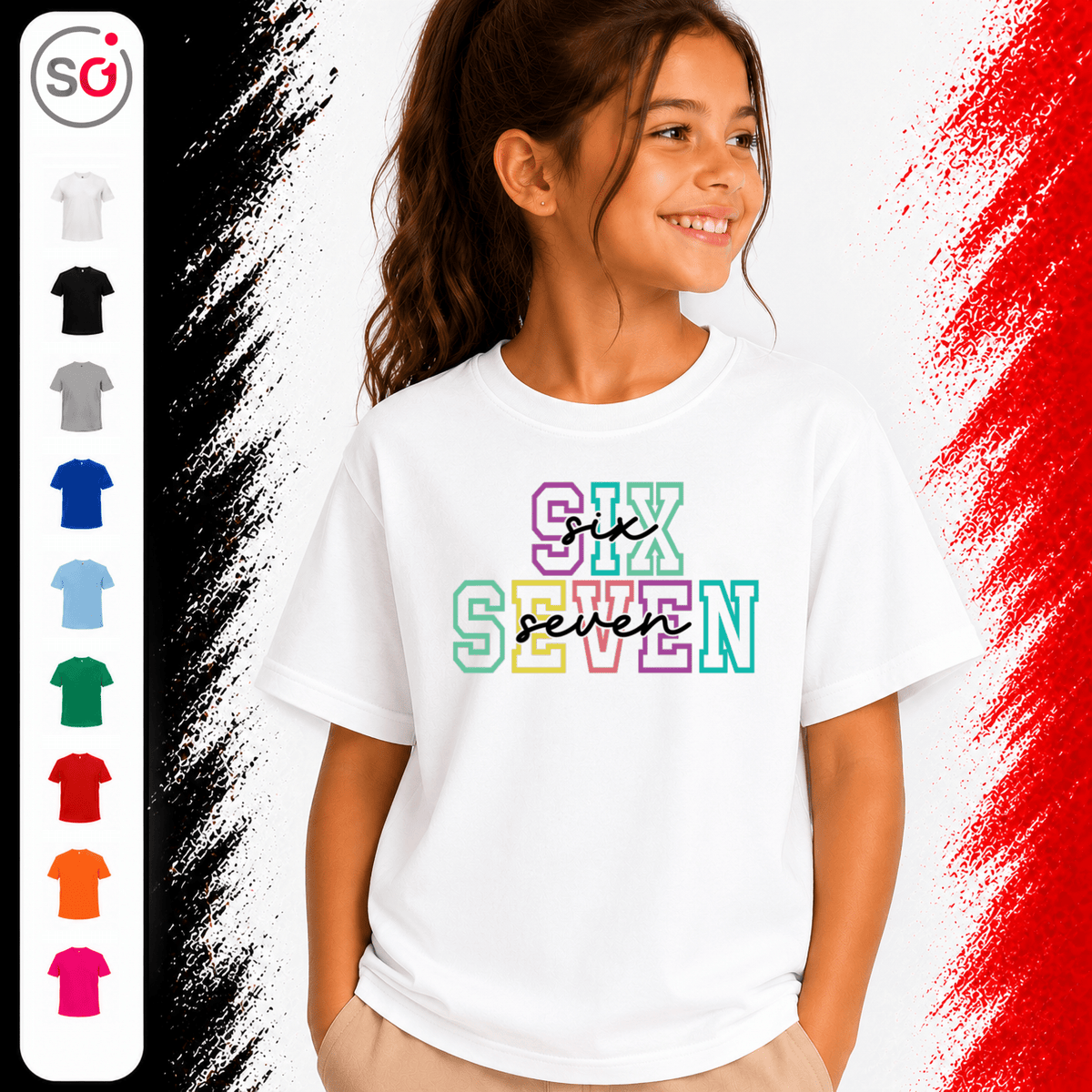Kinder T-Shirt mit buntem 'SIX SEVEN' Zahlen-Design im College-Stil - StyleOne