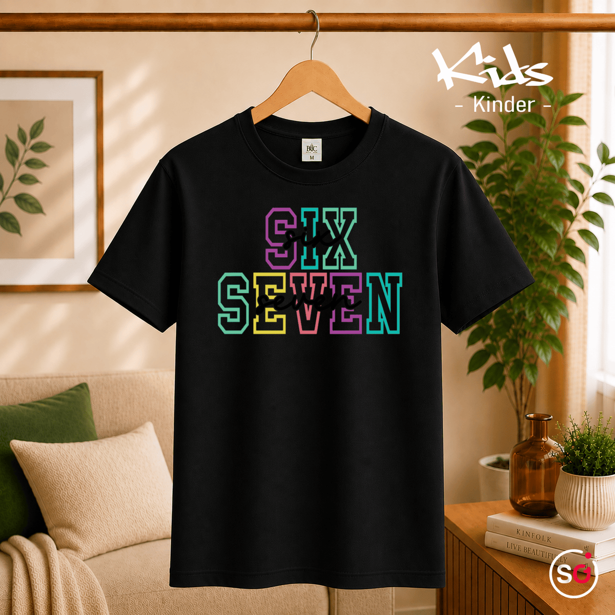 Kinder T-Shirt mit buntem 'SIX SEVEN' Zahlen-Design im College-Stil - StyleOne