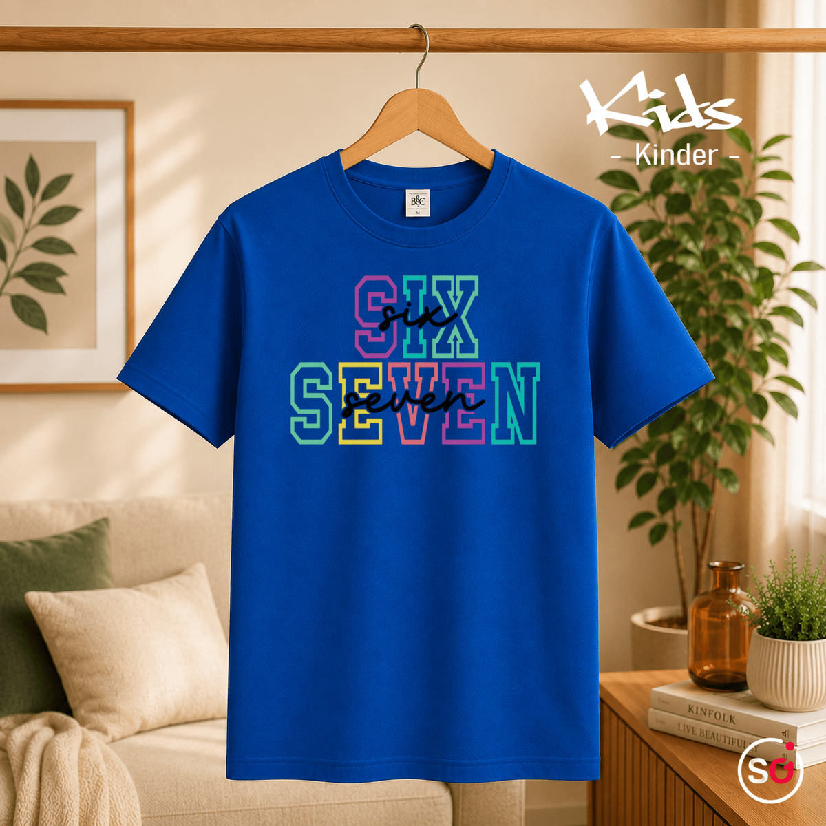 Kinder T-Shirt mit buntem 'SIX SEVEN' Zahlen-Design im College-Stil - StyleOne