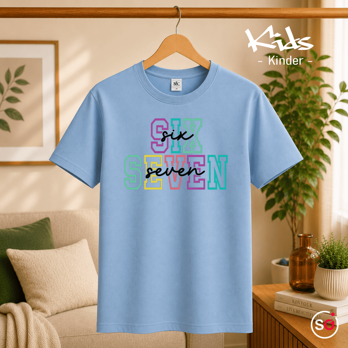 Kinder T-Shirt mit buntem 'SIX SEVEN' Zahlen-Design im College-Stil - StyleOne