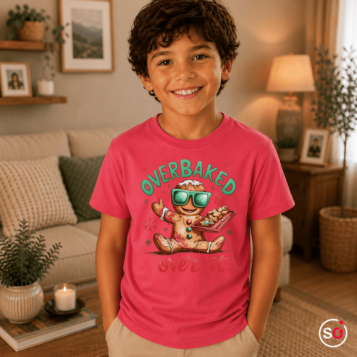 Kinder T-Shirt mit coolem Lebkuchenmann | "Overbaked & over it" Weihnachts-Spruch - StyleOne