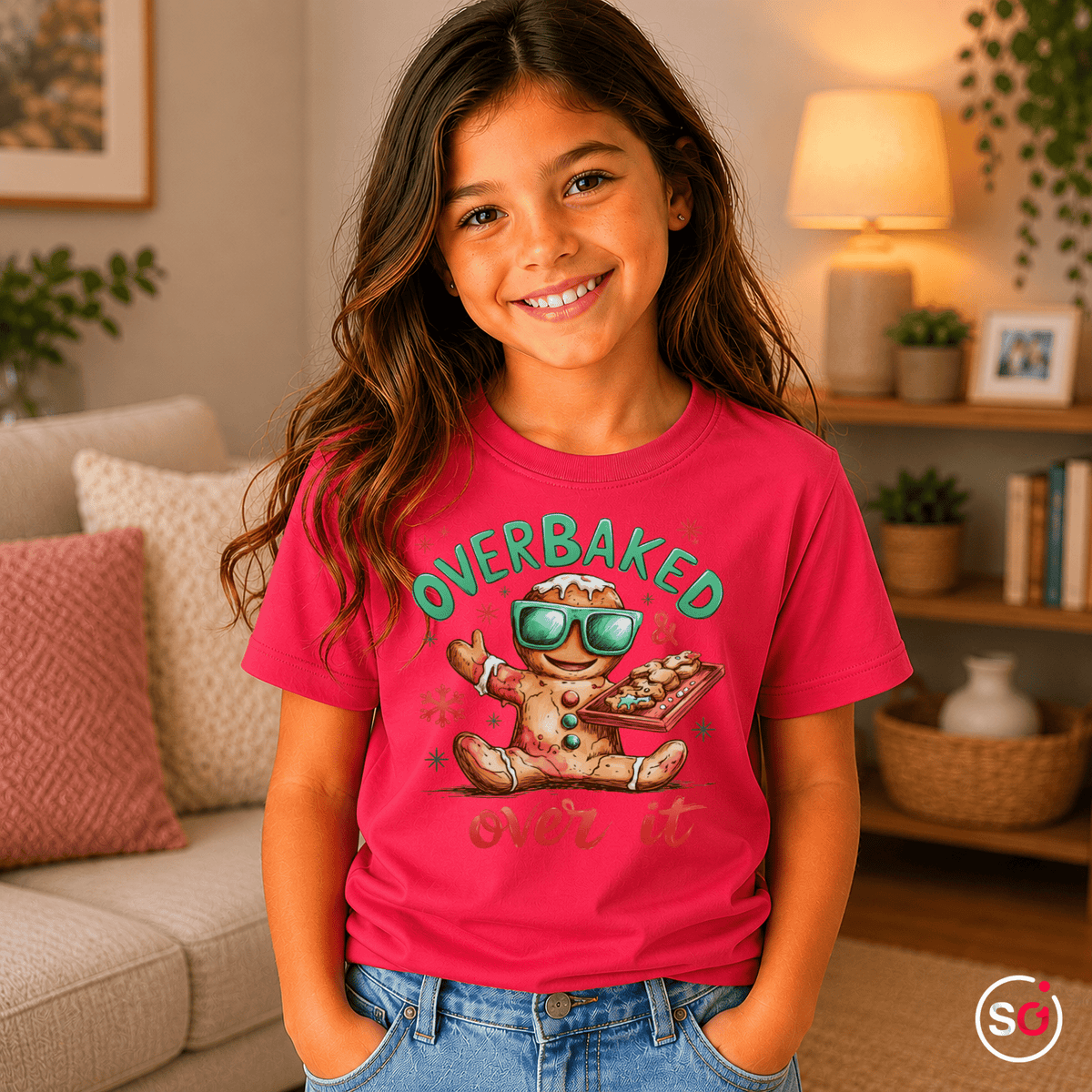 Kinder T-Shirt mit coolem Lebkuchenmann | "Overbaked & over it" Weihnachts-Spruch - StyleOne