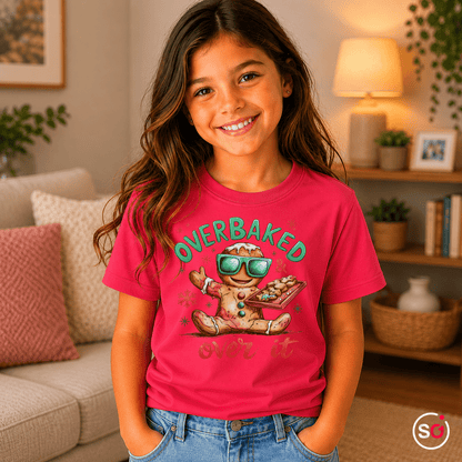 Kinder T-Shirt mit coolem Lebkuchenmann | "Overbaked & over it" Weihnachts-Spruch - StyleOne
