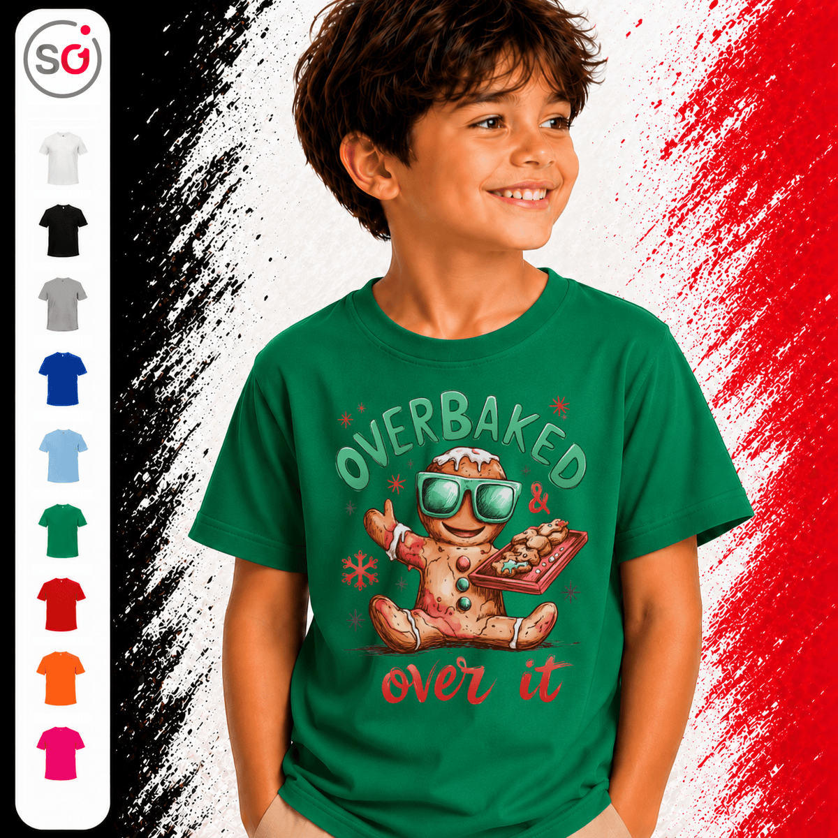 Kinder T-Shirt mit coolem Lebkuchenmann | "Overbaked & over it" Weihnachts-Spruch - StyleOne