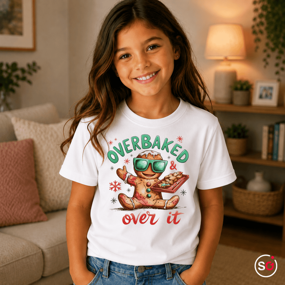 Kinder T-Shirt mit coolem Lebkuchenmann | "Overbaked & over it" Weihnachts-Spruch - StyleOne