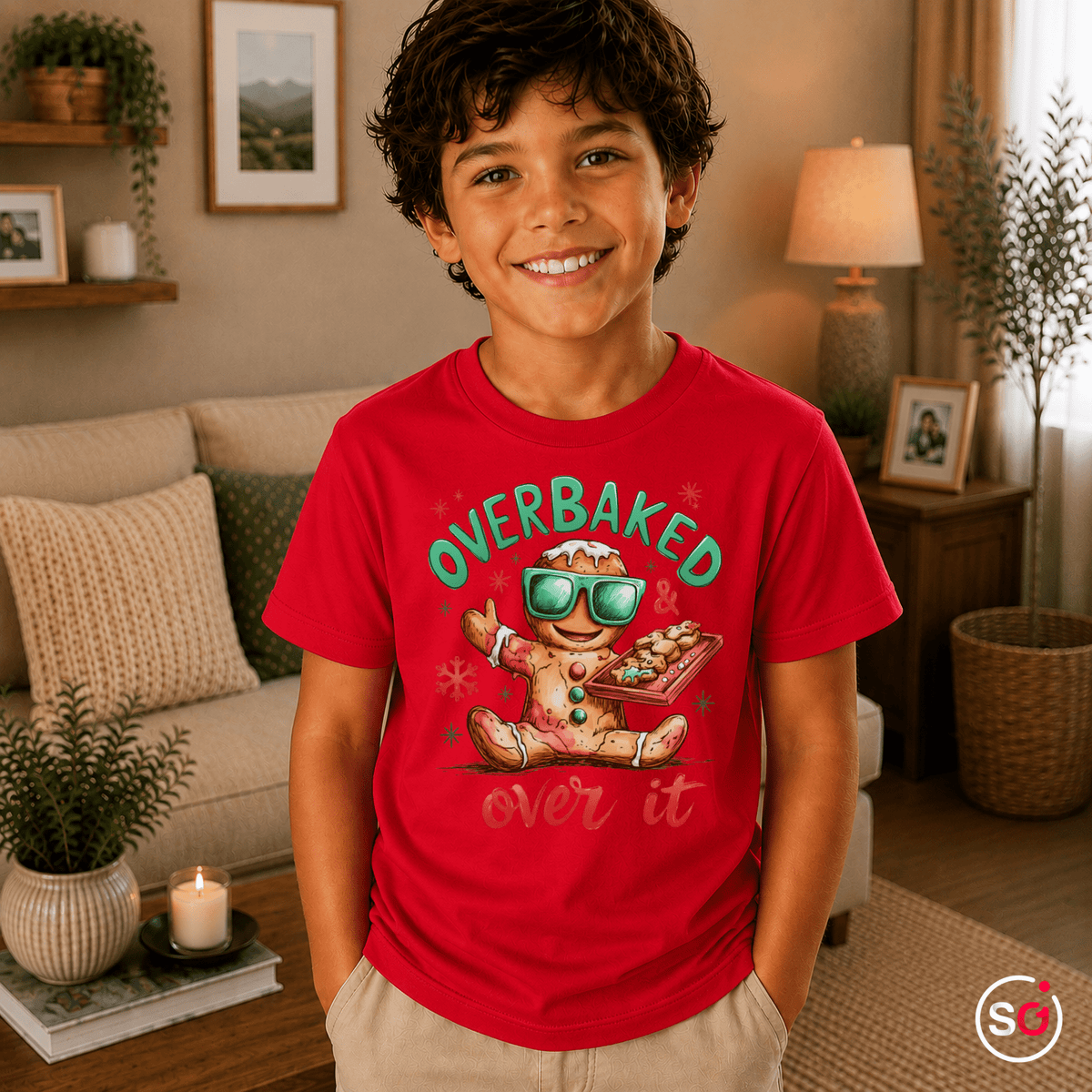 Kinder T-Shirt mit coolem Lebkuchenmann | "Overbaked & over it" Weihnachts-Spruch - StyleOne