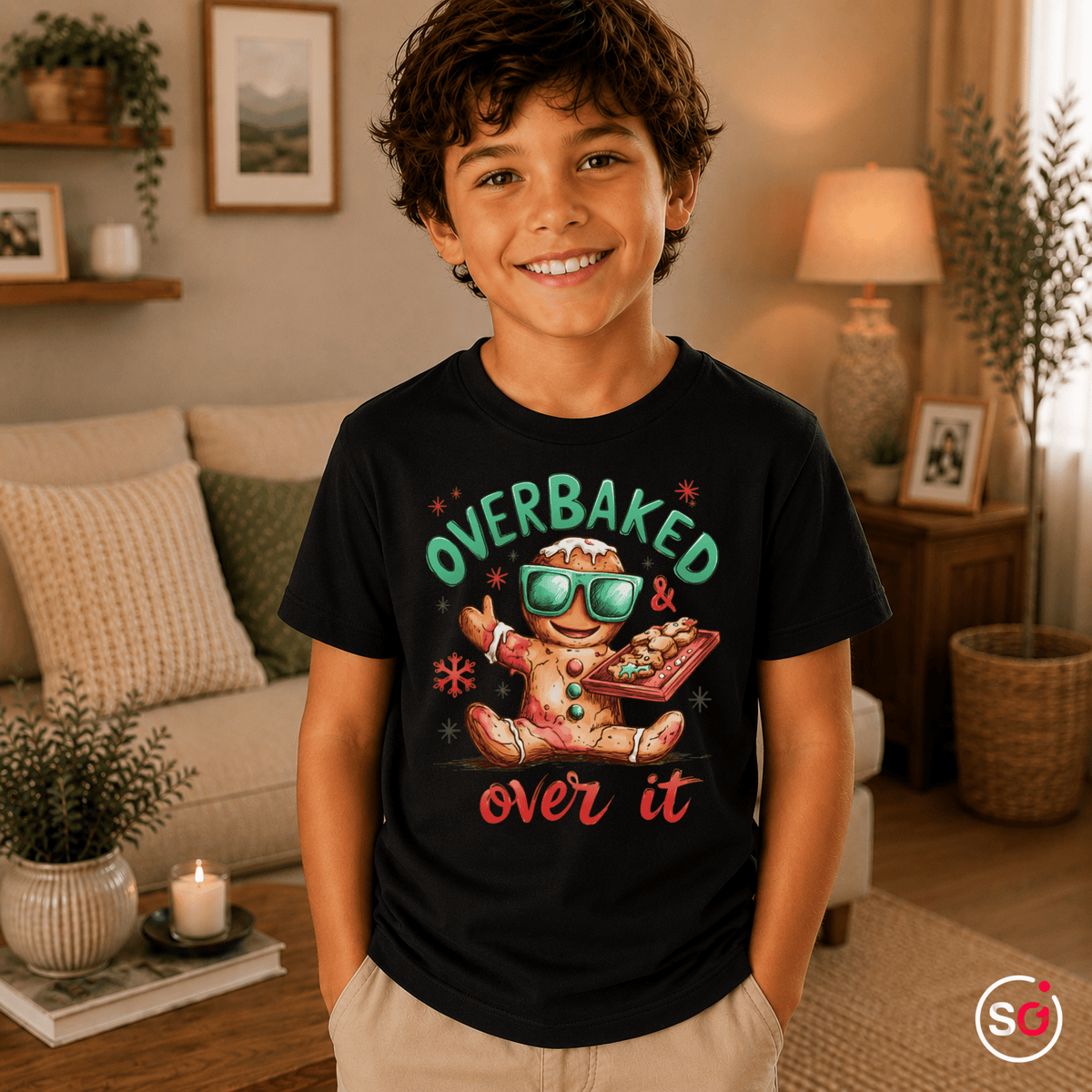 Kinder T-Shirt mit coolem Lebkuchenmann | "Overbaked & over it" Weihnachts-Spruch - StyleOne