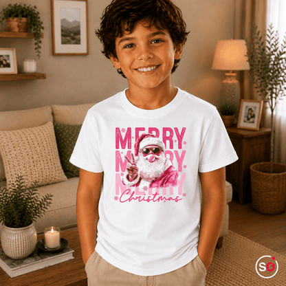 Kinder T-Shirt mit coolem Weihnachtsmann | Santa mit Kaugummi-Blase & Peace-Zeichen in Pink - StyleOne