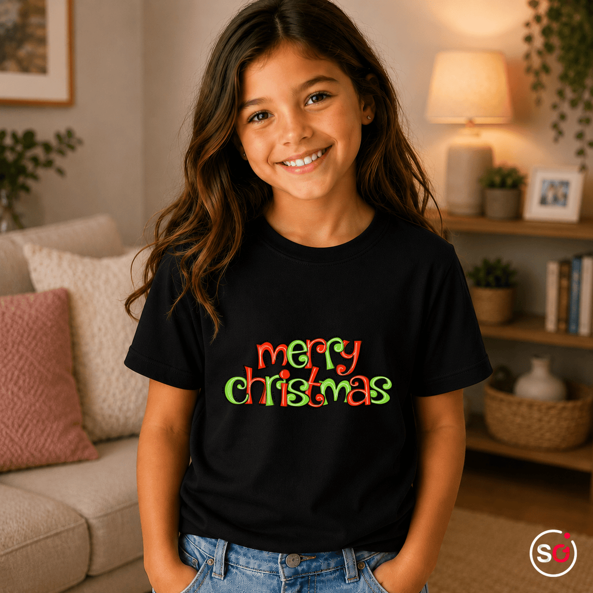 Kinder T-Shirt mit fröhlichem 'Merry Christmas' Schriftzug im Comic-Stil - StyleOne
