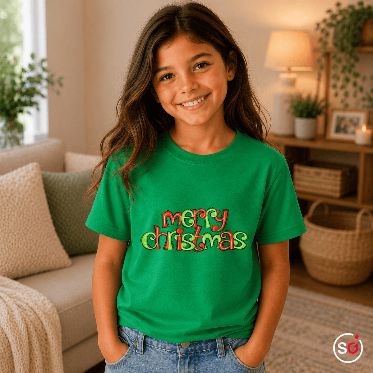 Kinder T-Shirt mit fröhlichem 'Merry Christmas' Schriftzug im Comic-Stil - StyleOne