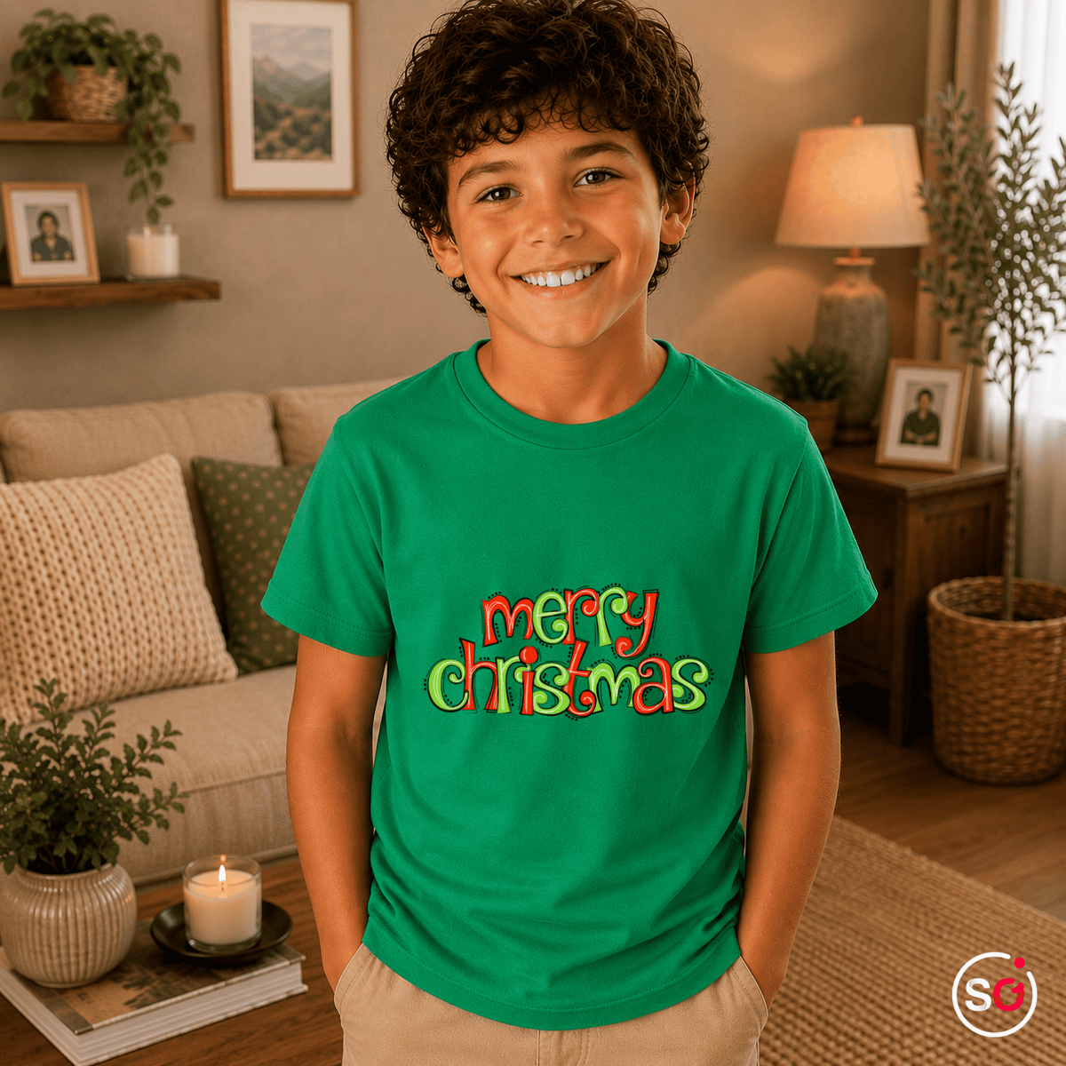 Kinder T-Shirt mit fröhlichem 'Merry Christmas' Schriftzug im Comic-Stil - StyleOne