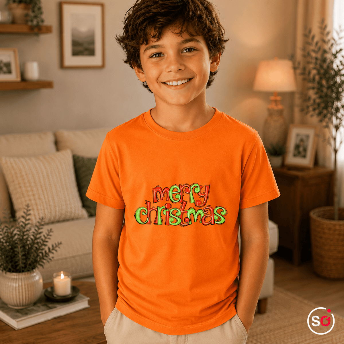 Kinder T-Shirt mit fröhlichem 'Merry Christmas' Schriftzug im Comic-Stil - StyleOne