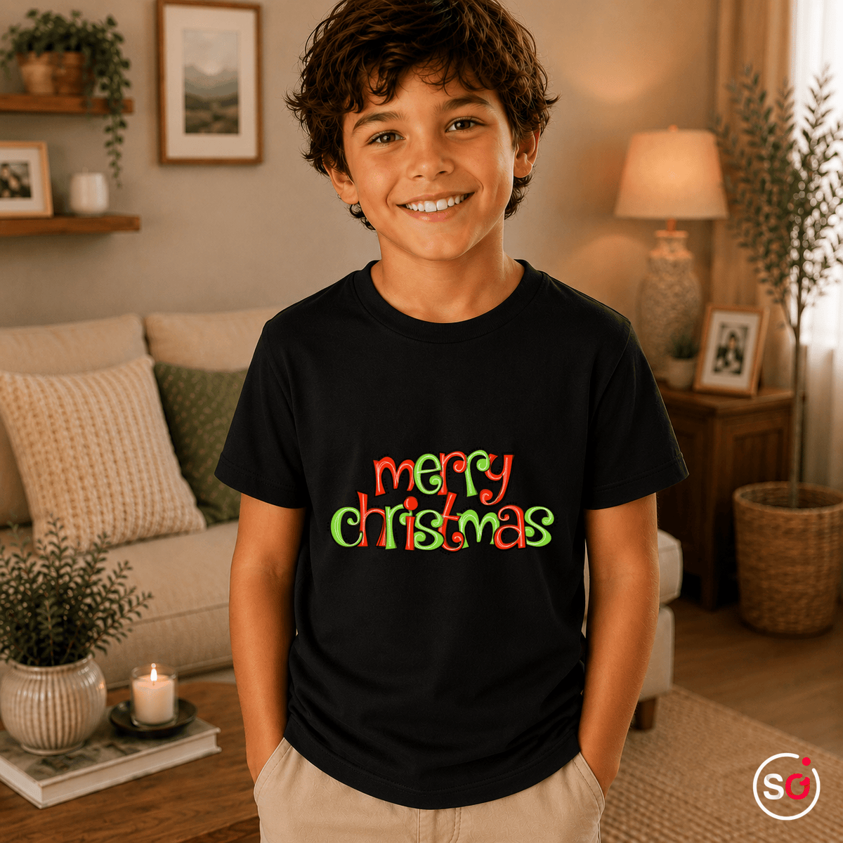 Kinder T-Shirt mit fröhlichem 'Merry Christmas' Schriftzug im Comic-Stil - StyleOne