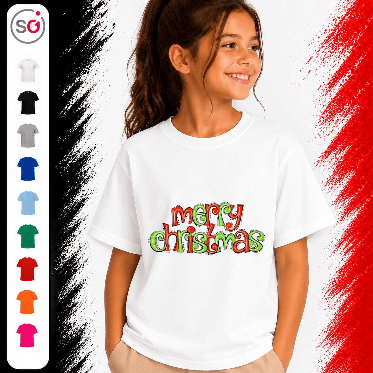 Kinder T-Shirt mit fröhlichem 'Merry Christmas' Schriftzug im Comic-Stil - StyleOne