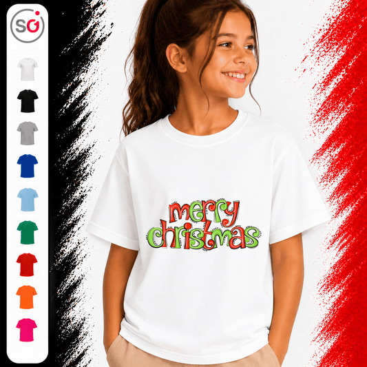 Kinder T-Shirt mit fröhlichem 'Merry Christmas' Schriftzug im Comic-Stil - StyleOne