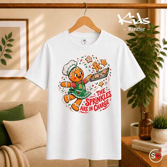 Kinder T-Shirt mit Lebkuchenmännchen-Bäcker & Spruch 'The Sprinkles Are In Charge' - StyleOne