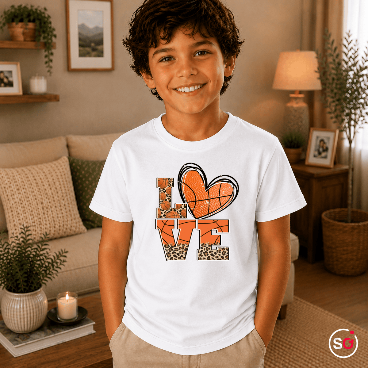 Kinder T-Shirt mit 'LOVE' Basketball-Herz & Leopardenmuster-Design - StyleOne