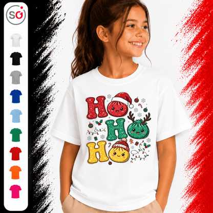 Kinder T-Shirt mit lustigen Weihnachts-Dumplings | Ho Ho Ho Glitzer-Design - StyleOne
