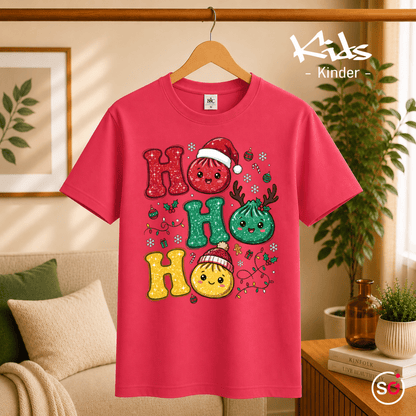 Kinder T-Shirt mit lustigen Weihnachts-Dumplings | Ho Ho Ho Glitzer-Design - StyleOne