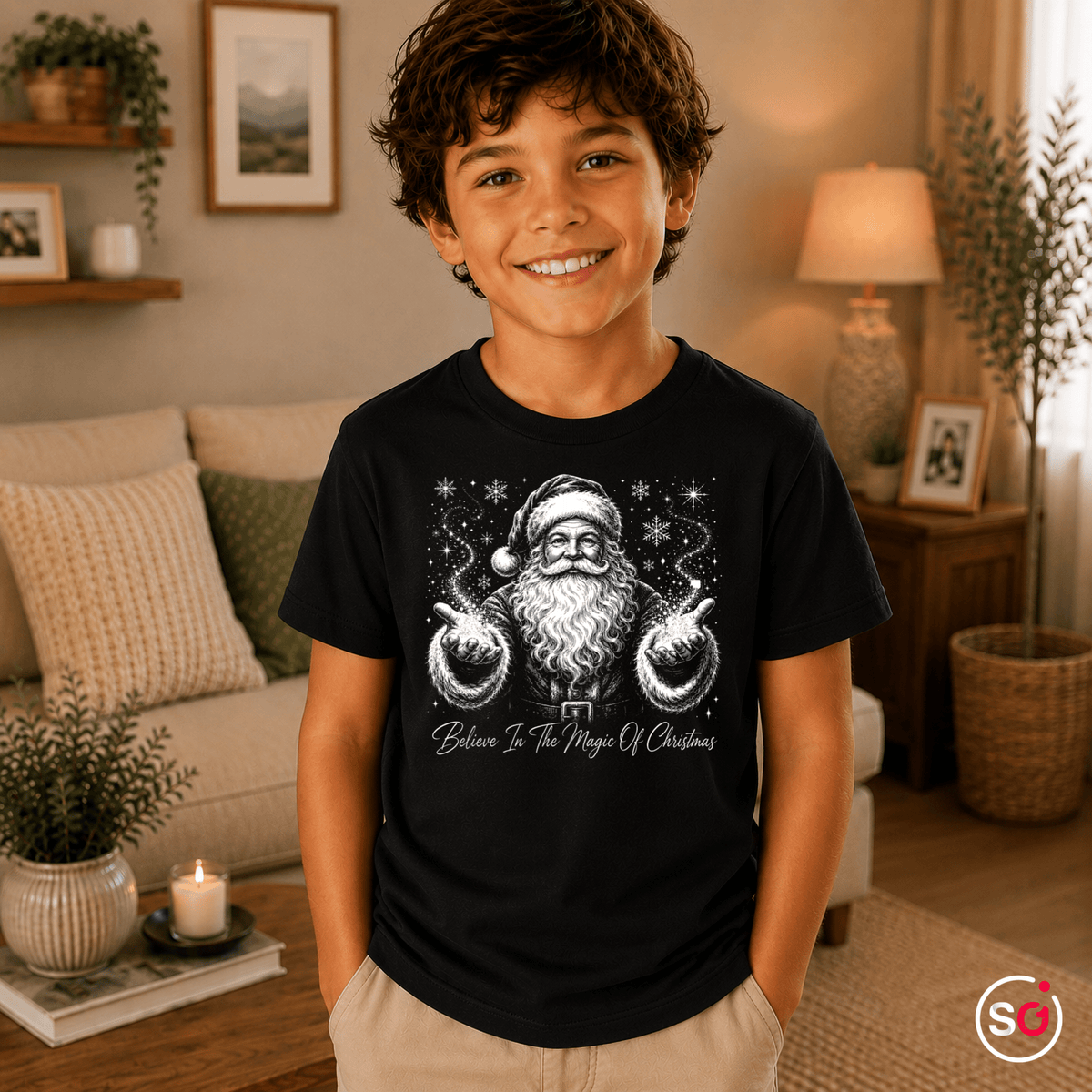Kinder T-Shirt mit magischem Weihnachtsmann & Spruch 'Believe In The Magic Of Christmas' - StyleOne