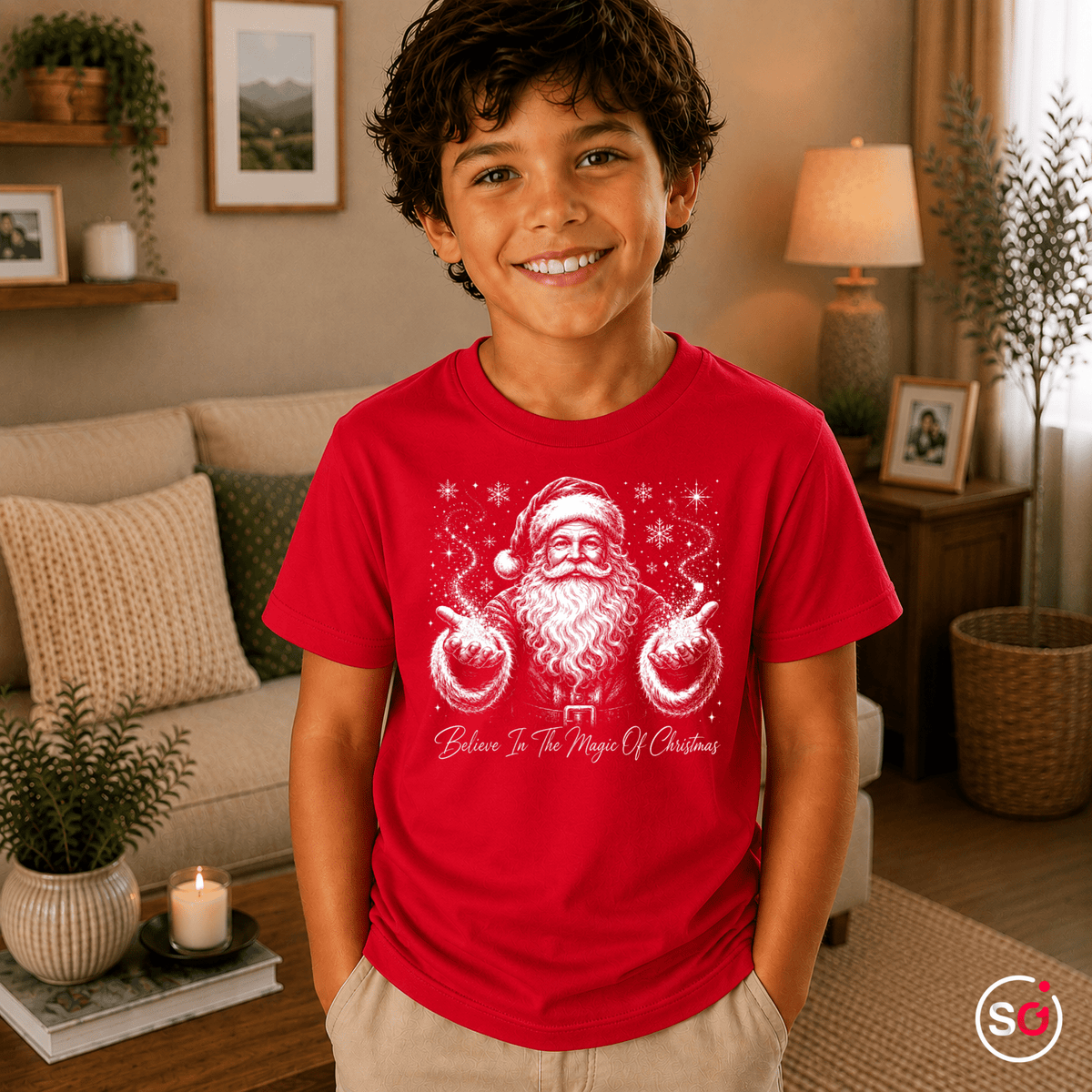 Kinder T-Shirt mit magischem Weihnachtsmann & Spruch 'Believe In The Magic Of Christmas' - StyleOne