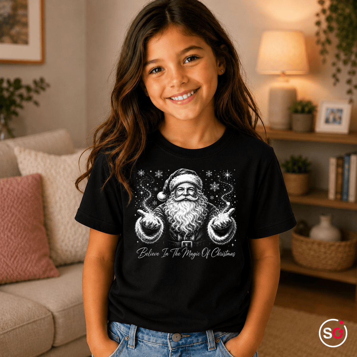 Kinder T-Shirt mit magischem Weihnachtsmann & Spruch 'Believe In The Magic Of Christmas' - StyleOne