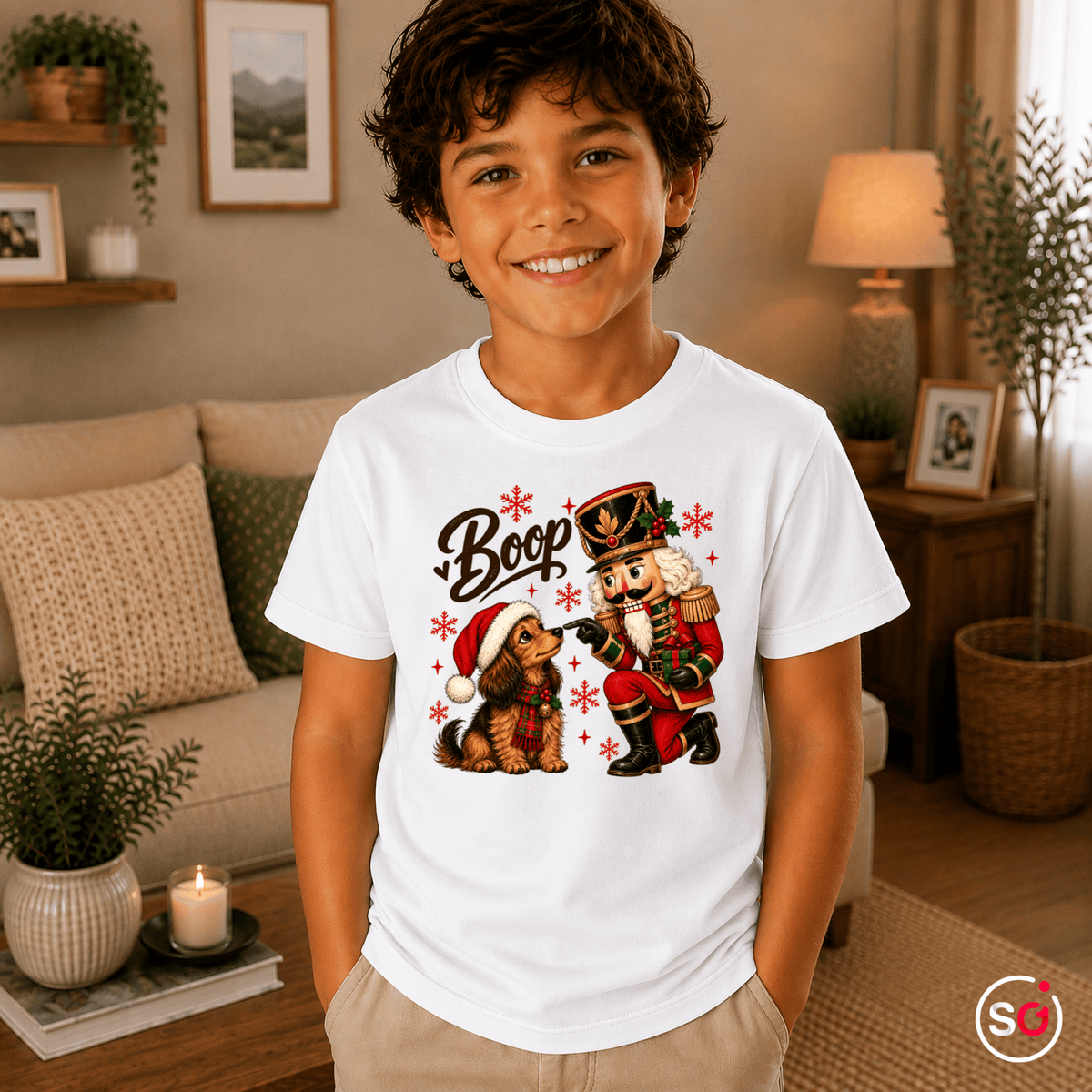 Kinder T-Shirt mit Nussknacker und Hund 'Boop' Motiv – Weihnachtliches Design - StyleOne