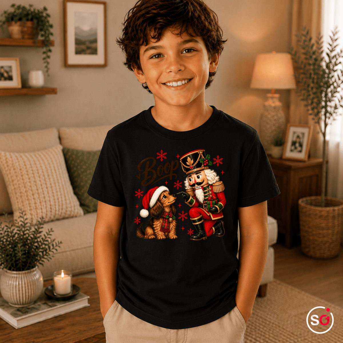 Kinder T-Shirt mit Nussknacker und Hund 'Boop' Motiv – Weihnachtliches Design - StyleOne