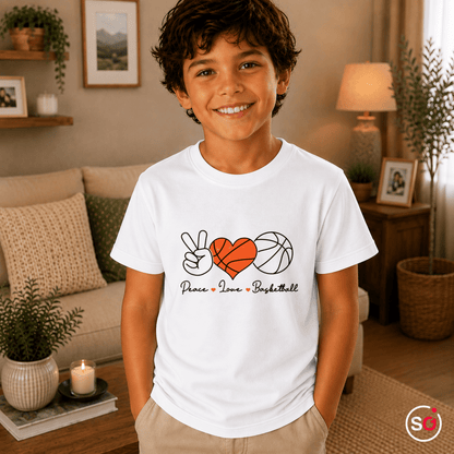 Kinder T-Shirt mit Peace, Love & Basketball Motiv | Sportliches Design für junge Ballkünstler - StyleOne