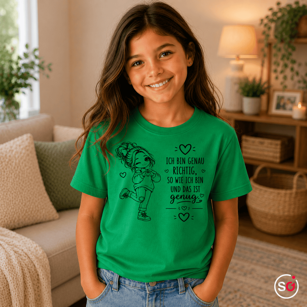 Kinder T-Shirt mit Spruch 'Ich bin genau richtig' | Motiv für Selbstliebe & Stärke - StyleOne