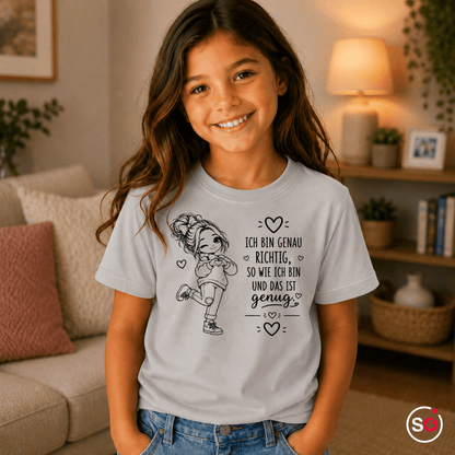 Kinder T-Shirt mit Spruch 'Ich bin genau richtig' | Motiv für Selbstliebe & Stärke - StyleOne
