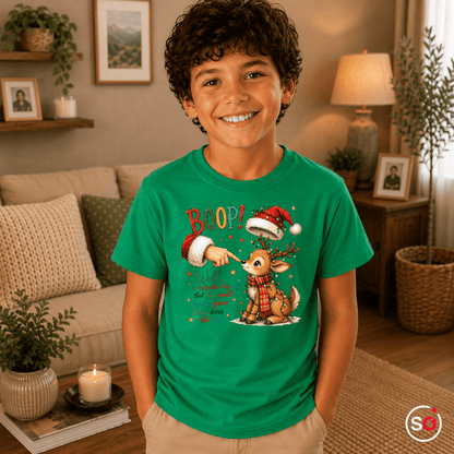 Kinder T-Shirt mit süßem Weihnachts-Rentier und Santa 'Boop' Motiv - StyleOne