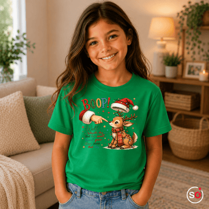 Kinder T-Shirt mit süßem Weihnachts-Rentier und Santa 'Boop' Motiv - StyleOne