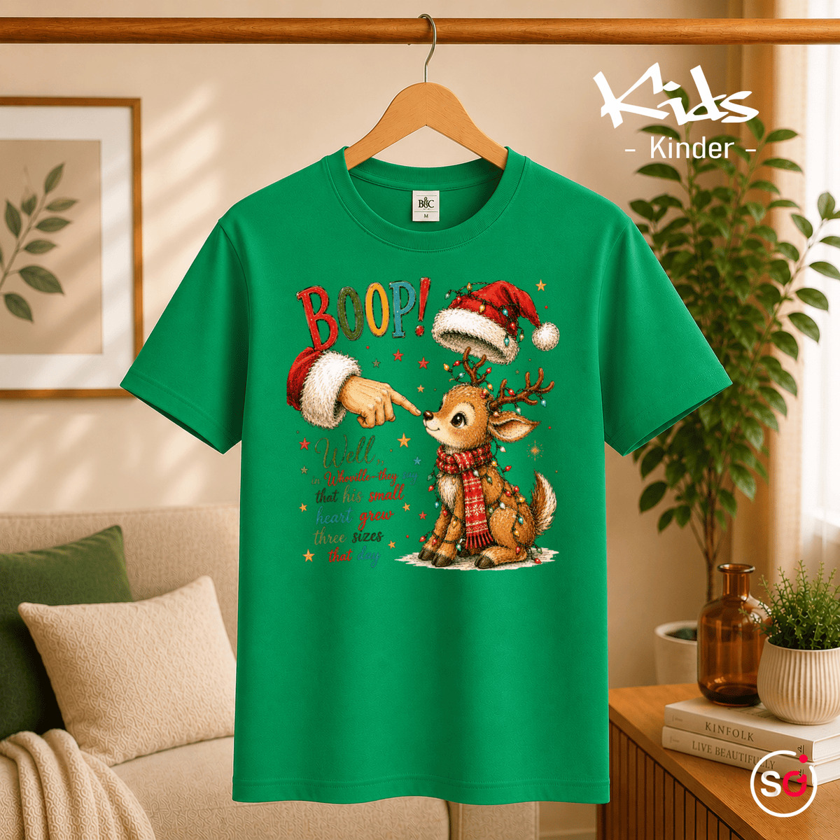 Kinder T-Shirt mit süßem Weihnachts-Rentier und Santa 'Boop' Motiv - StyleOne