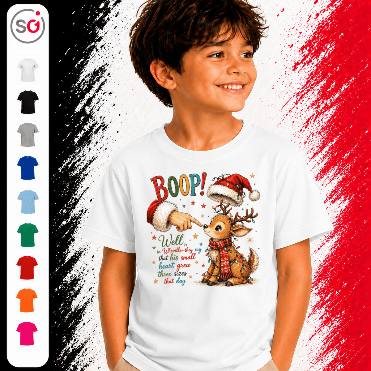 Kinder T-Shirt mit süßem Weihnachts-Rentier und Santa 'Boop' Motiv - StyleOne