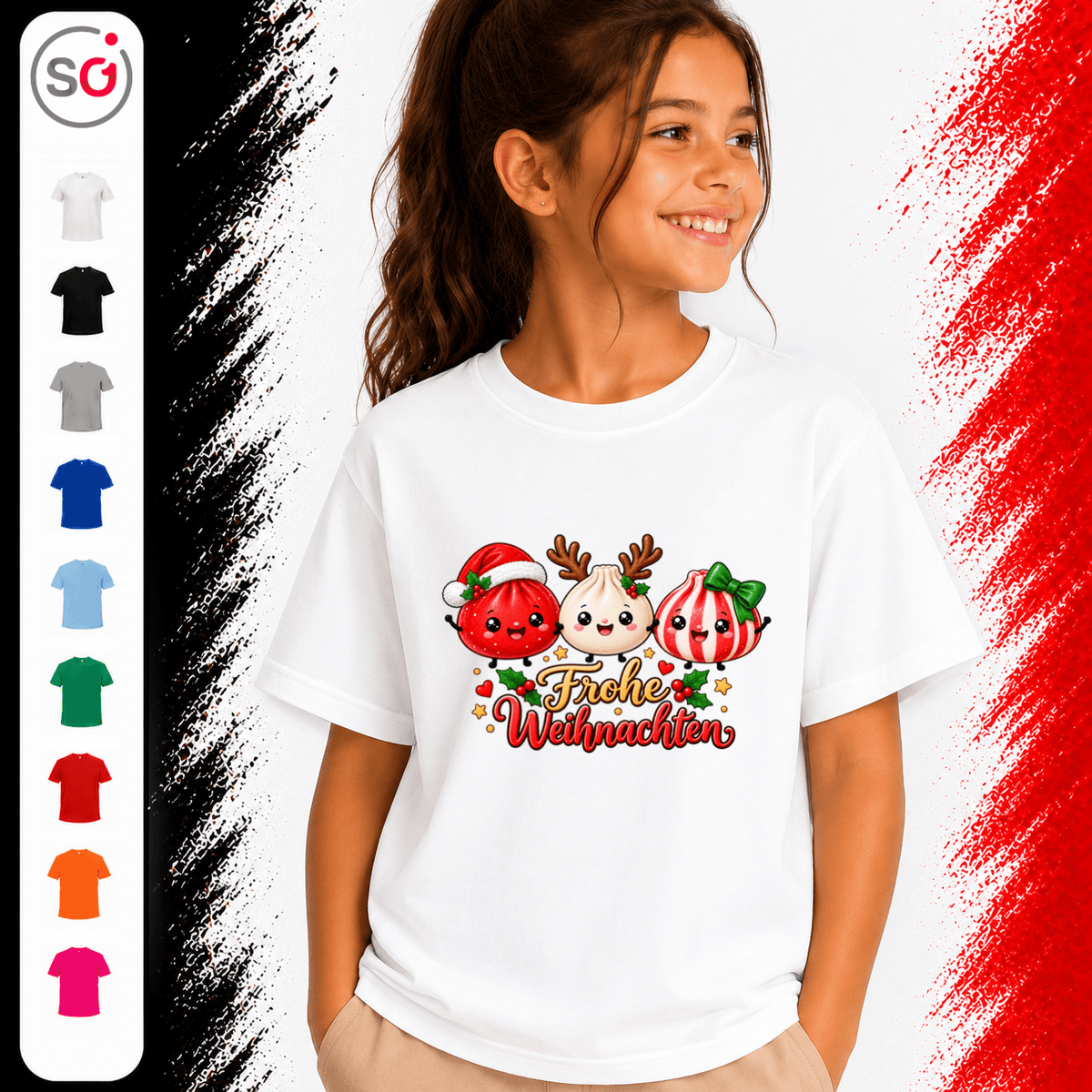 Kinder T-Shirt mit süßen Weihnachts-Dumplings | Frohe Weihnachten Kawaii Design - StyleOne