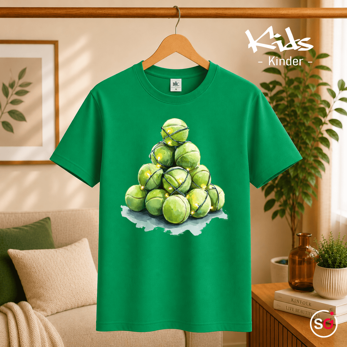 Kinder T-Shirt mit Tennisball-Weihnachtsbaum & Lichterkette - StyleOne