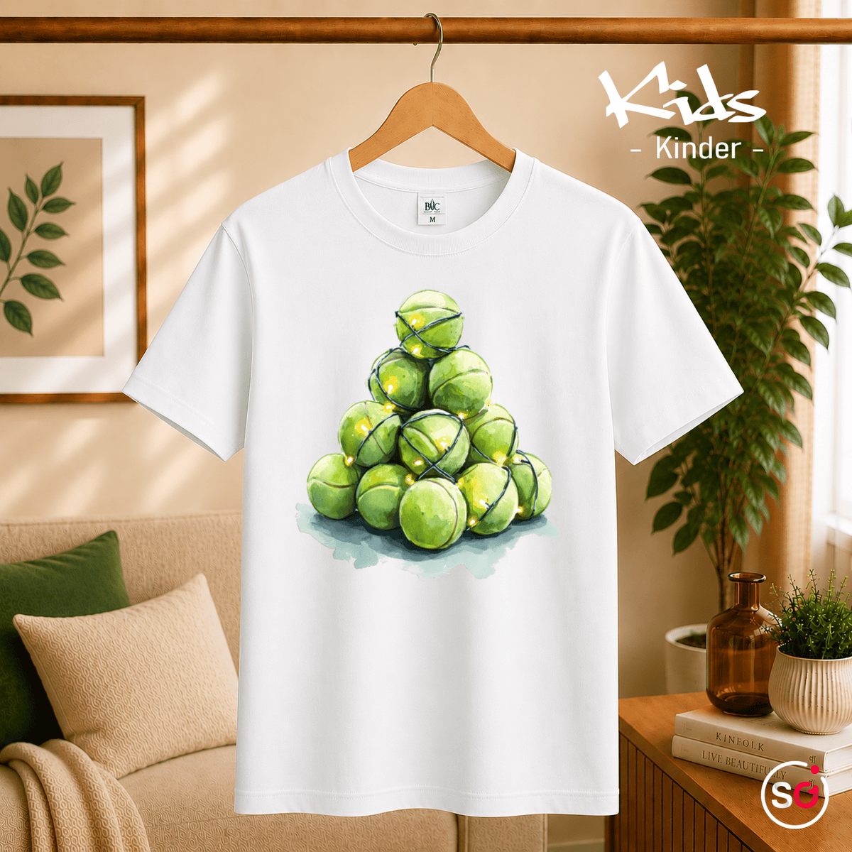 Kinder T-Shirt mit Tennisball-Weihnachtsbaum & Lichterkette - StyleOne